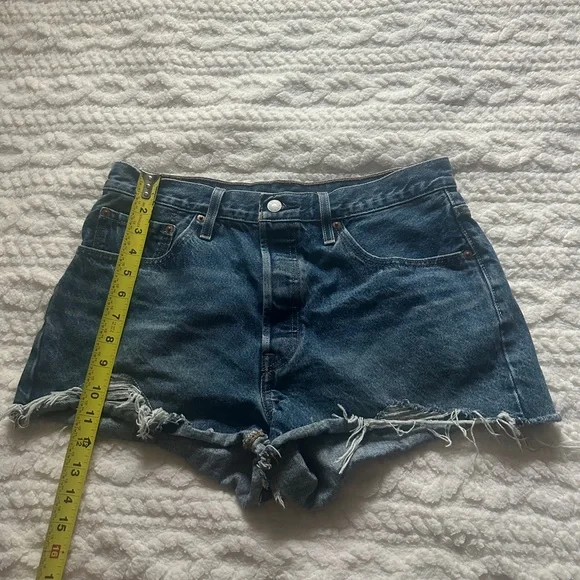 Classic High-Rise Distressed Denim Shorts - Blue - Picture 4 of 9